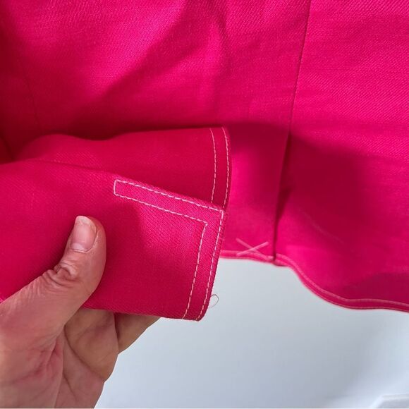 J.Crew NWOT Bright Pink Linen Blend Collarless Open Front‎ Tailored Blazer - Picture 3 of 8